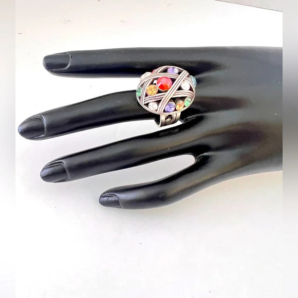 BRIGHTON GRATEFUL HEART SIZE 8 SILVER WITH DELIGHTFUL GEMS - Picture 1 of 5